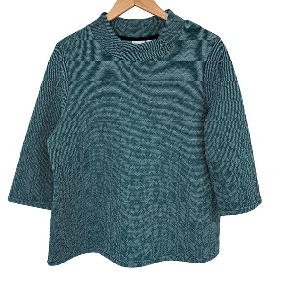 Chicos 2 Weekends Womens Turquoise Textured Knit top shirt Size large 3/4 sleeve - Picture 1 of 10